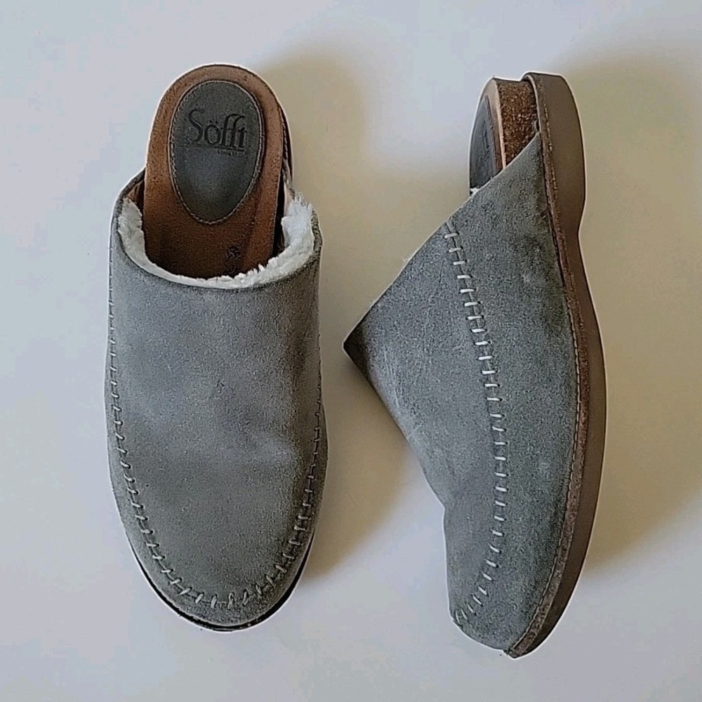 Sofft Bellflower Slipper Clog 10M Gray Suede Casual Comfort Lounge Minimalist